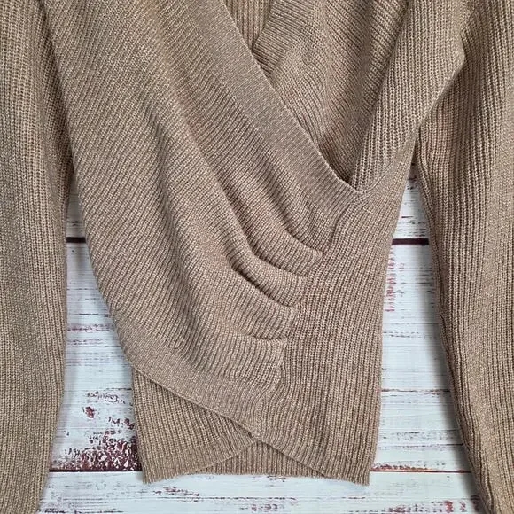 Carmel Brown Parisian Wrap Knit Sweater S Soft Rib Knit Parisian Minimalist NWT - Picture 4 of 9